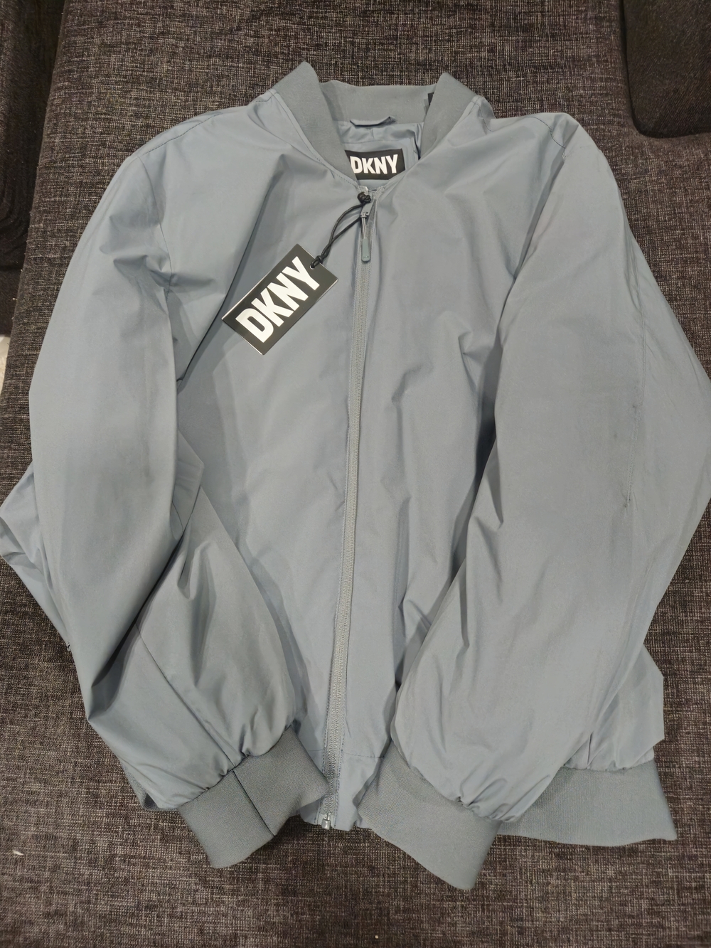 DKNY Men's Water Resistant Stretch Aviator Insulated Jacket. Gray XL